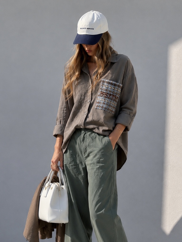 Oversized-Bluse mit Raffung