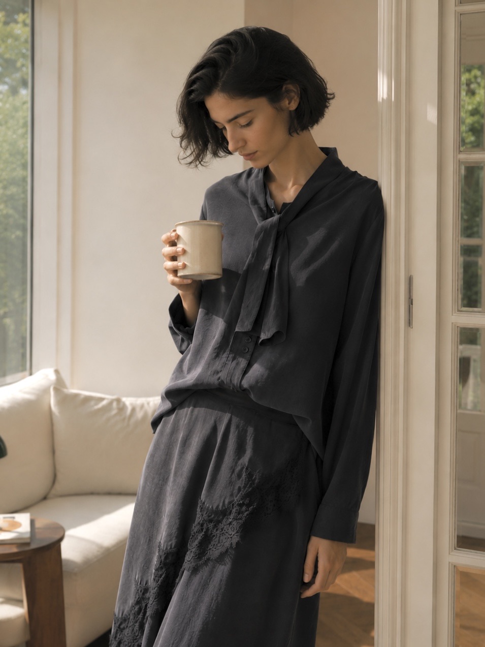 Lockere Bluse mit Bindeschleife