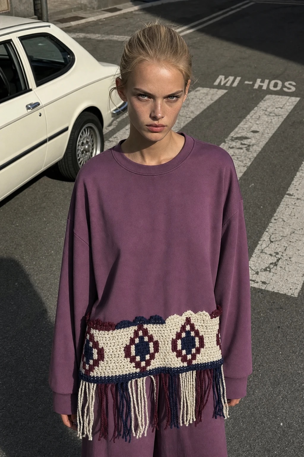 Oversize-Sweatshirt mit Fransen