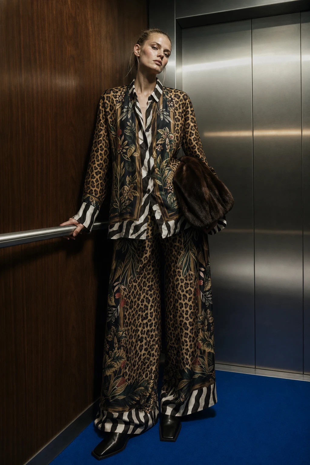 Weit geschnittene Hose mit Animal-Print