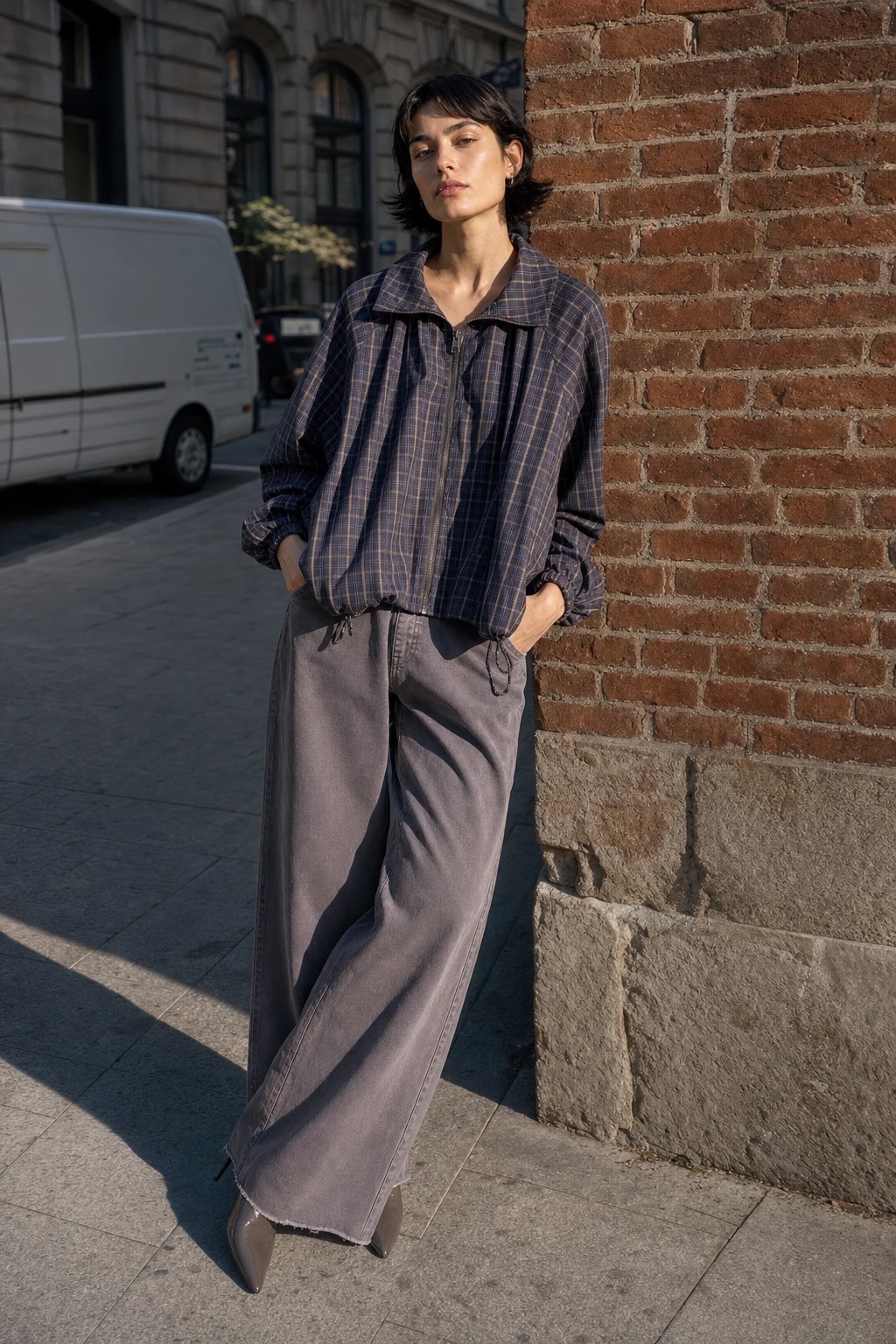 Oversize Bomberjacke mit Karomuster