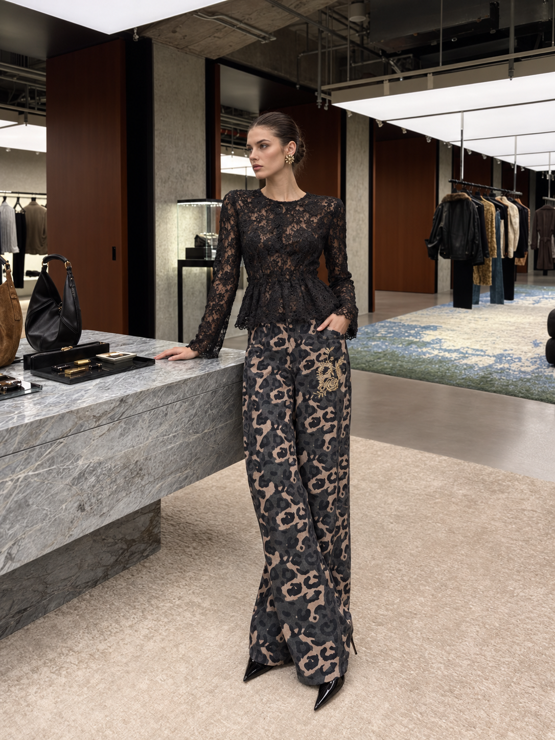 Wide-Leg-Hose mit Leopardenmuster