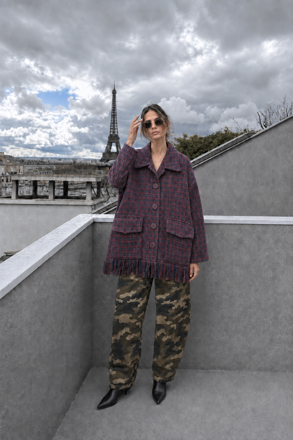 Oversize-Mantel mit Fransen