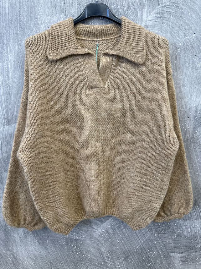 Oversize-Polo-Pullover mit Puffärmeln