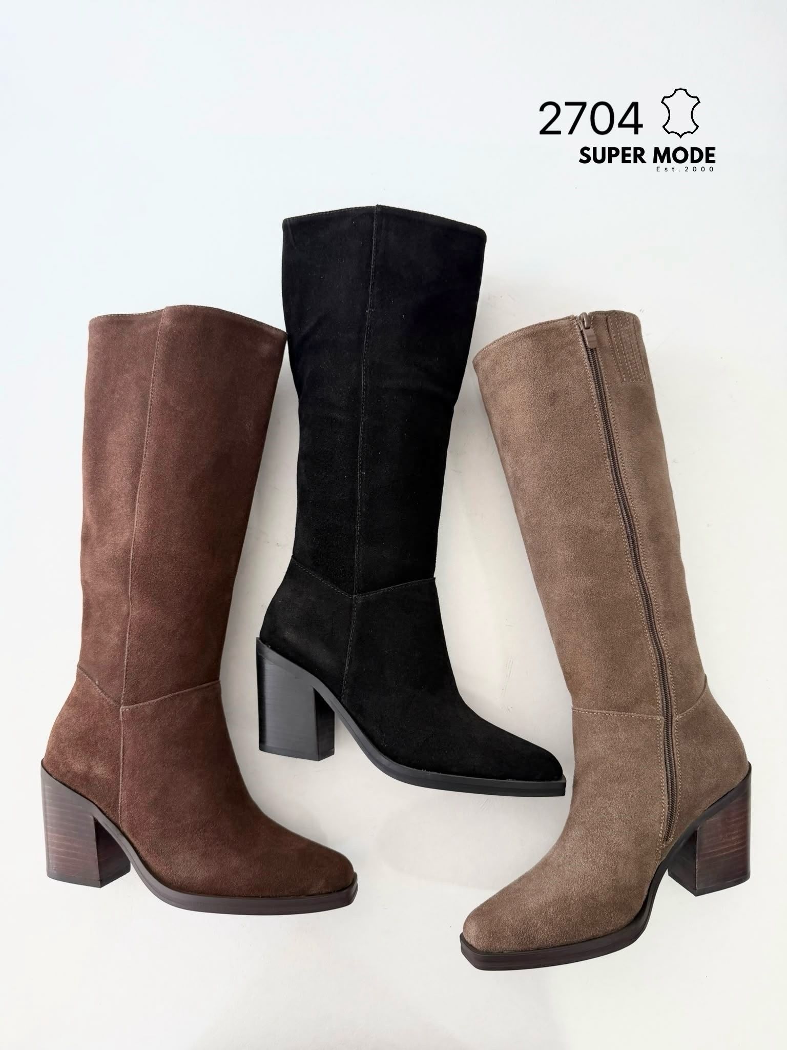 Klassische Stiefel mit Blockabsatz bis zur Wade