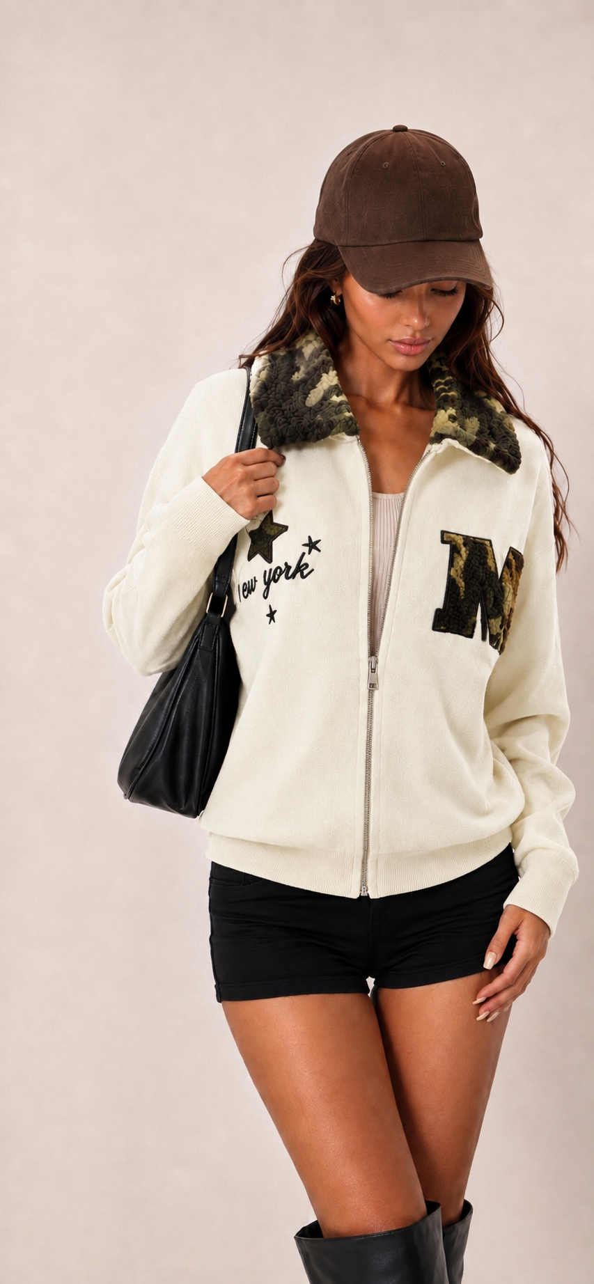 Cardigan mit Hemdkragen und Reißverschluss