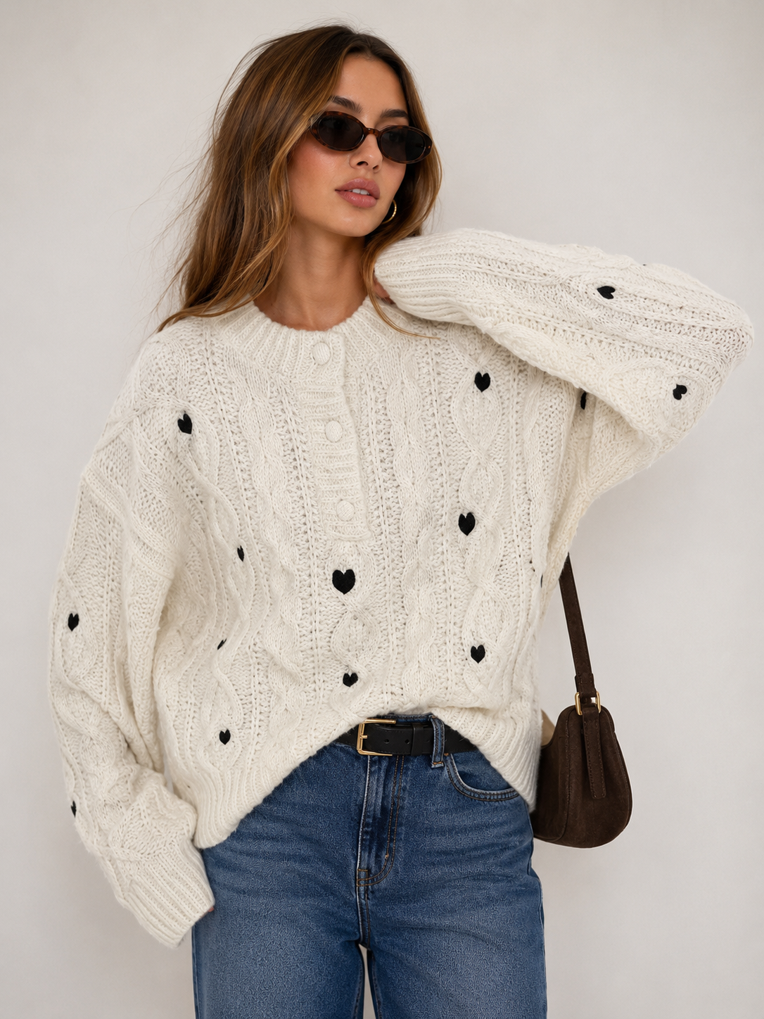 Oversize-Pullover mit Zopfmuster