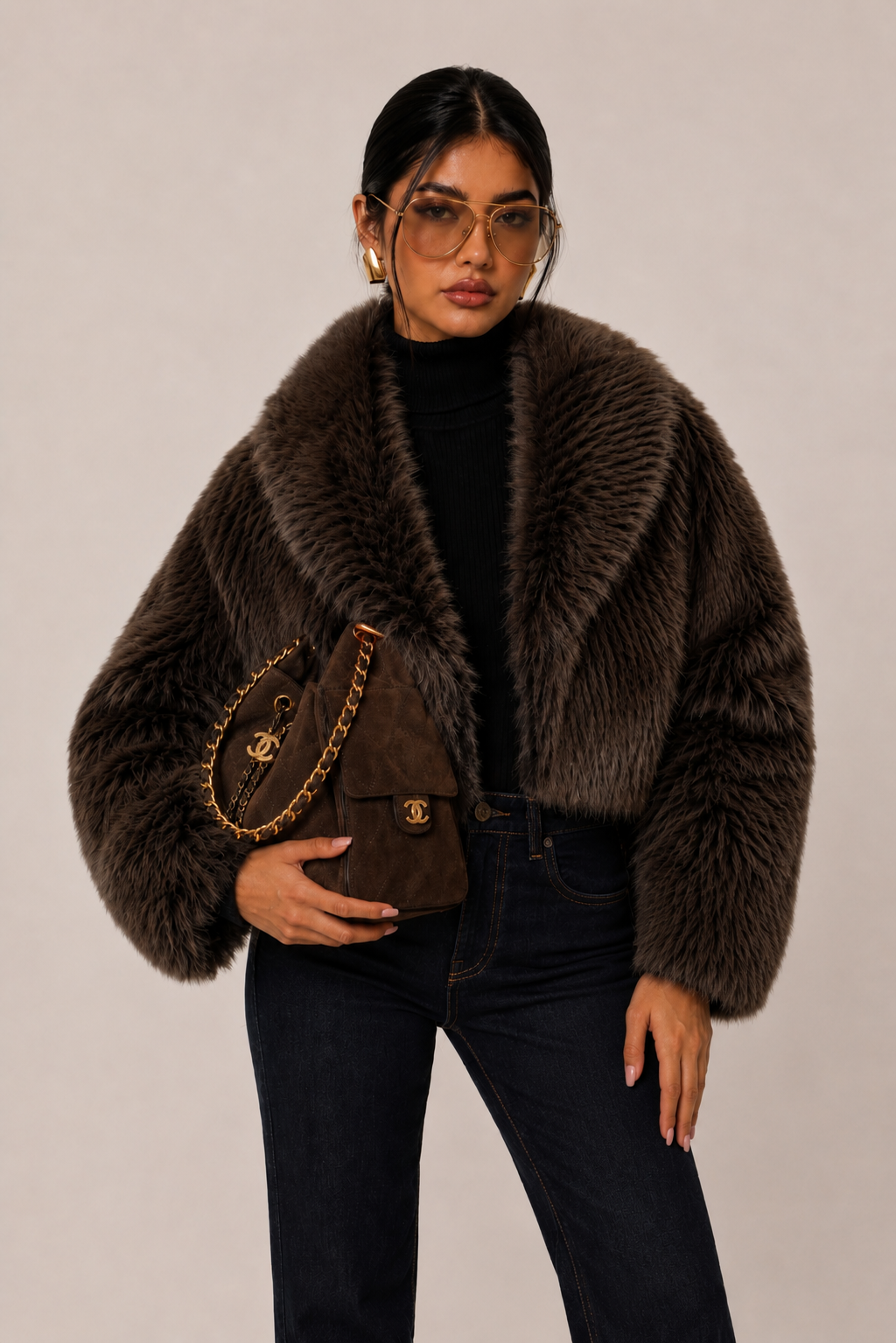 Kurze Boxy-Jacke mit Revers