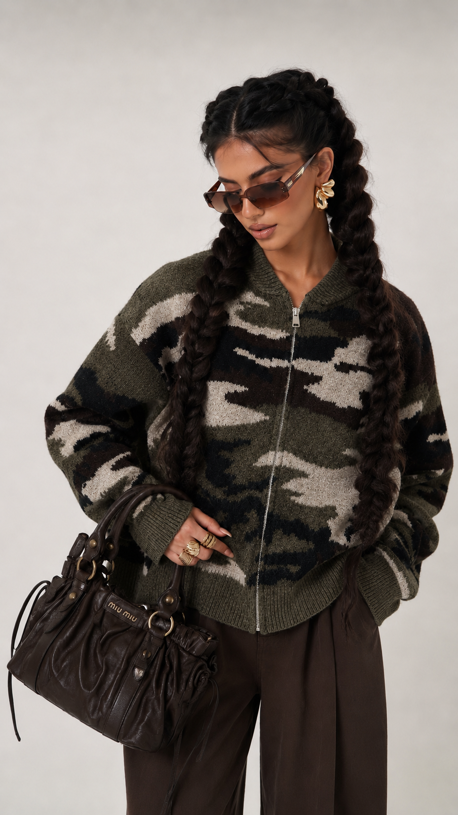 Oversize Cardigan mit Camouflage‑Muster