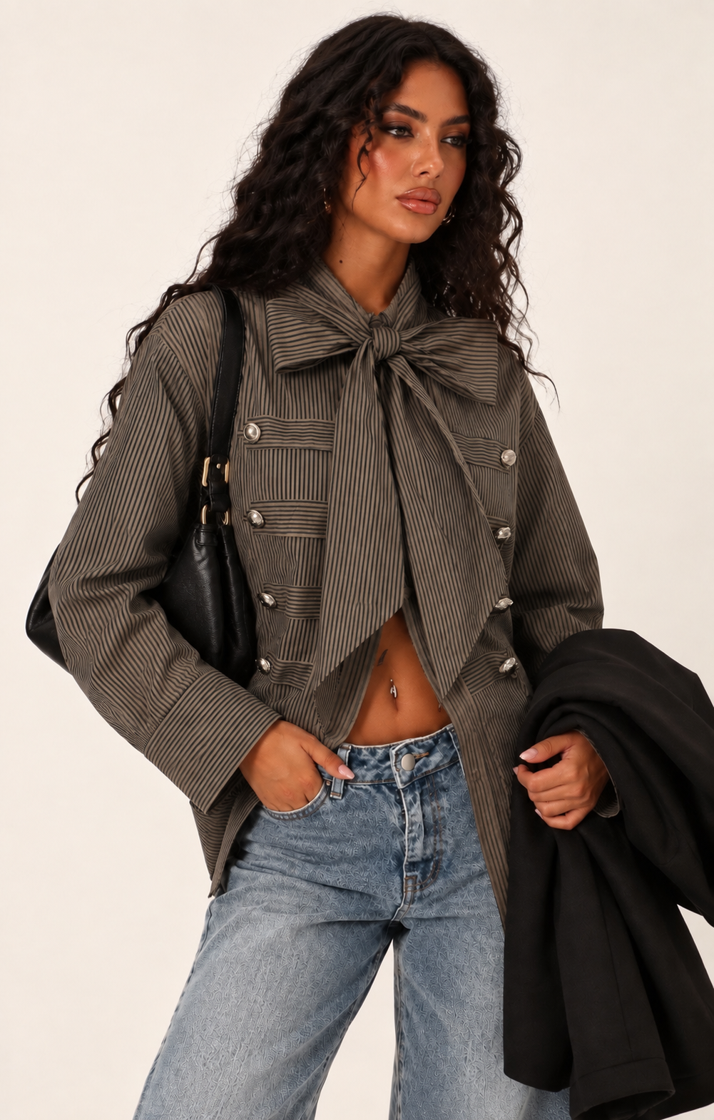 Bluse mit Schleife und Streifen