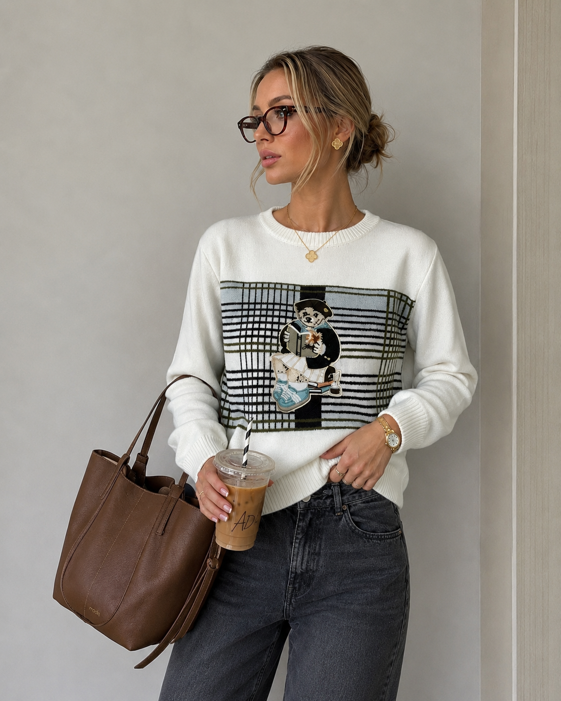 Regular-Pullover mit Teddypatch