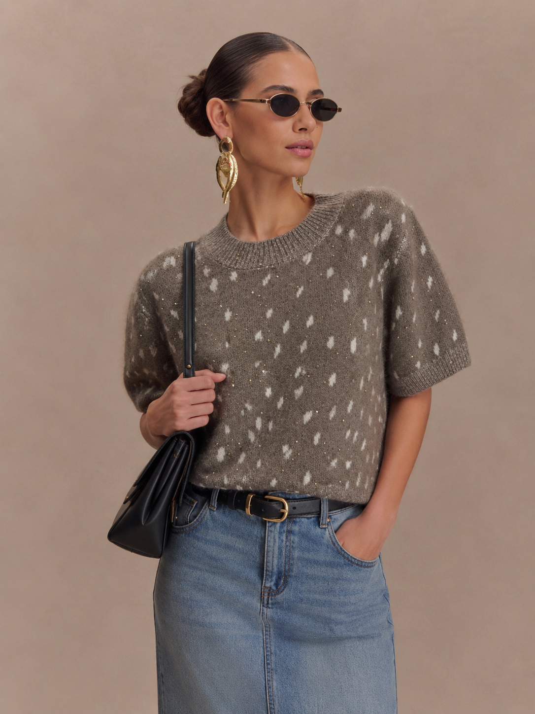 Kurzarmpullover mit Mikro-Muster
