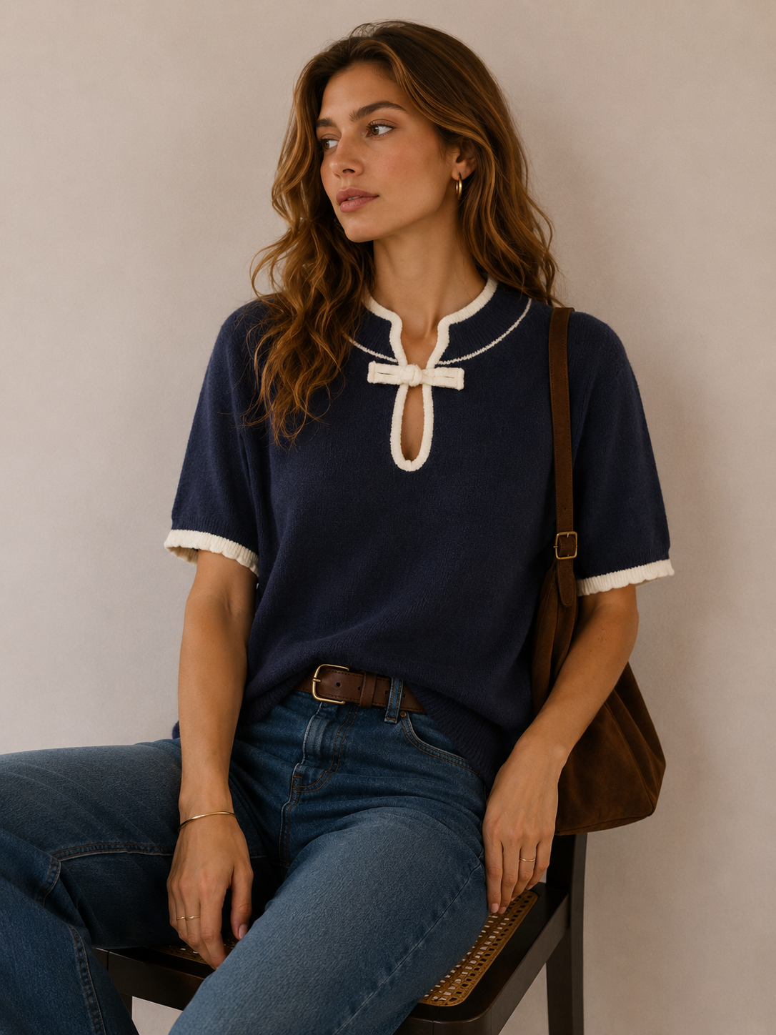 Kurzpullover mit Schleife