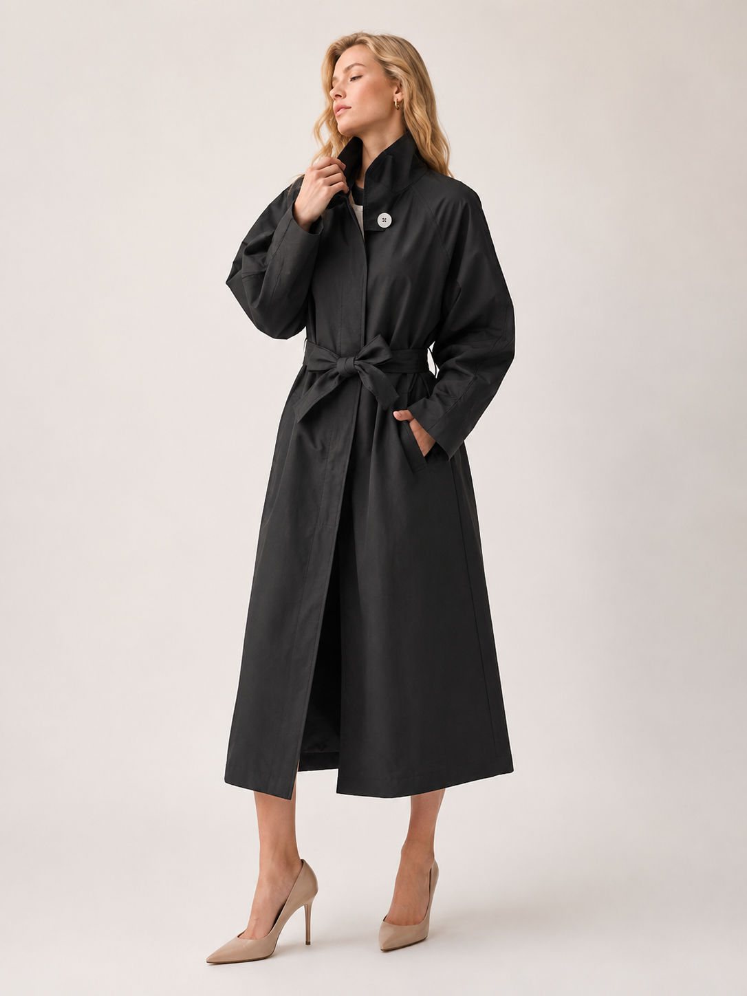 Midi-Damenmantel im Tailored-Stil mit Bindegürtel