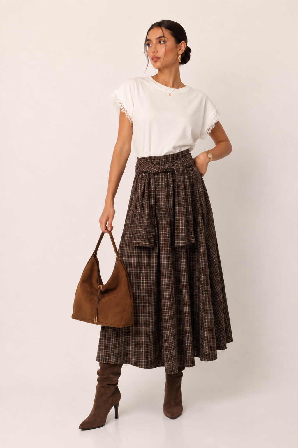 A-Linie Midikleid mit Karomuster