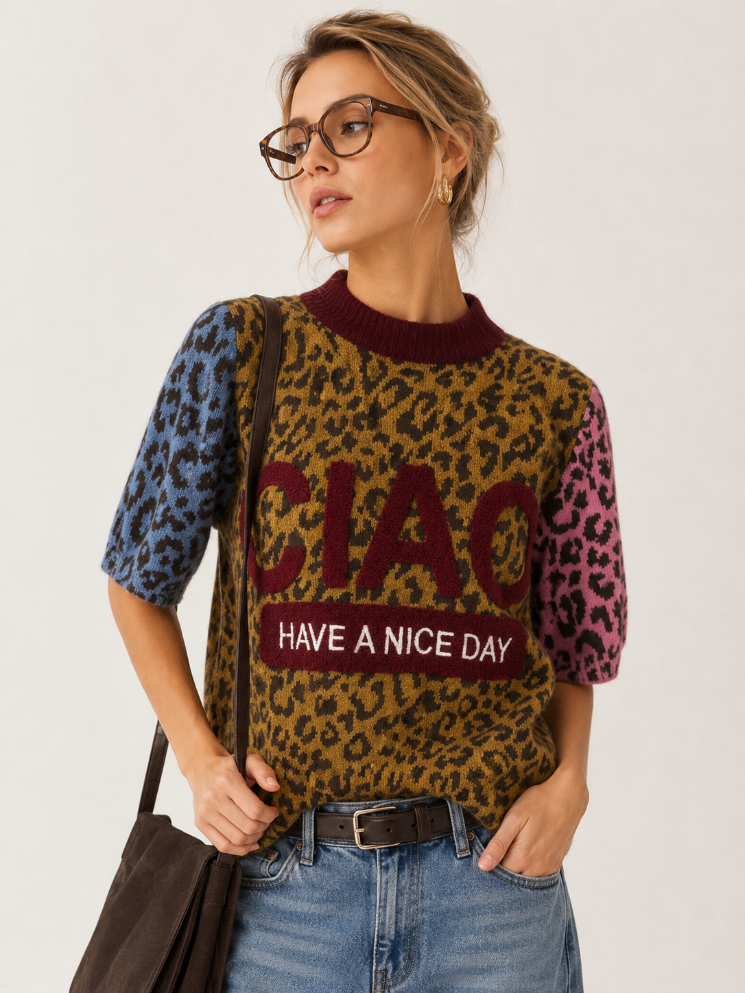 Kurzpullover mit Leopardenmuster