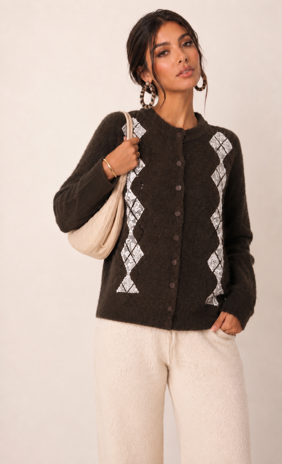 Cardigan mit Spitzenbesatz
