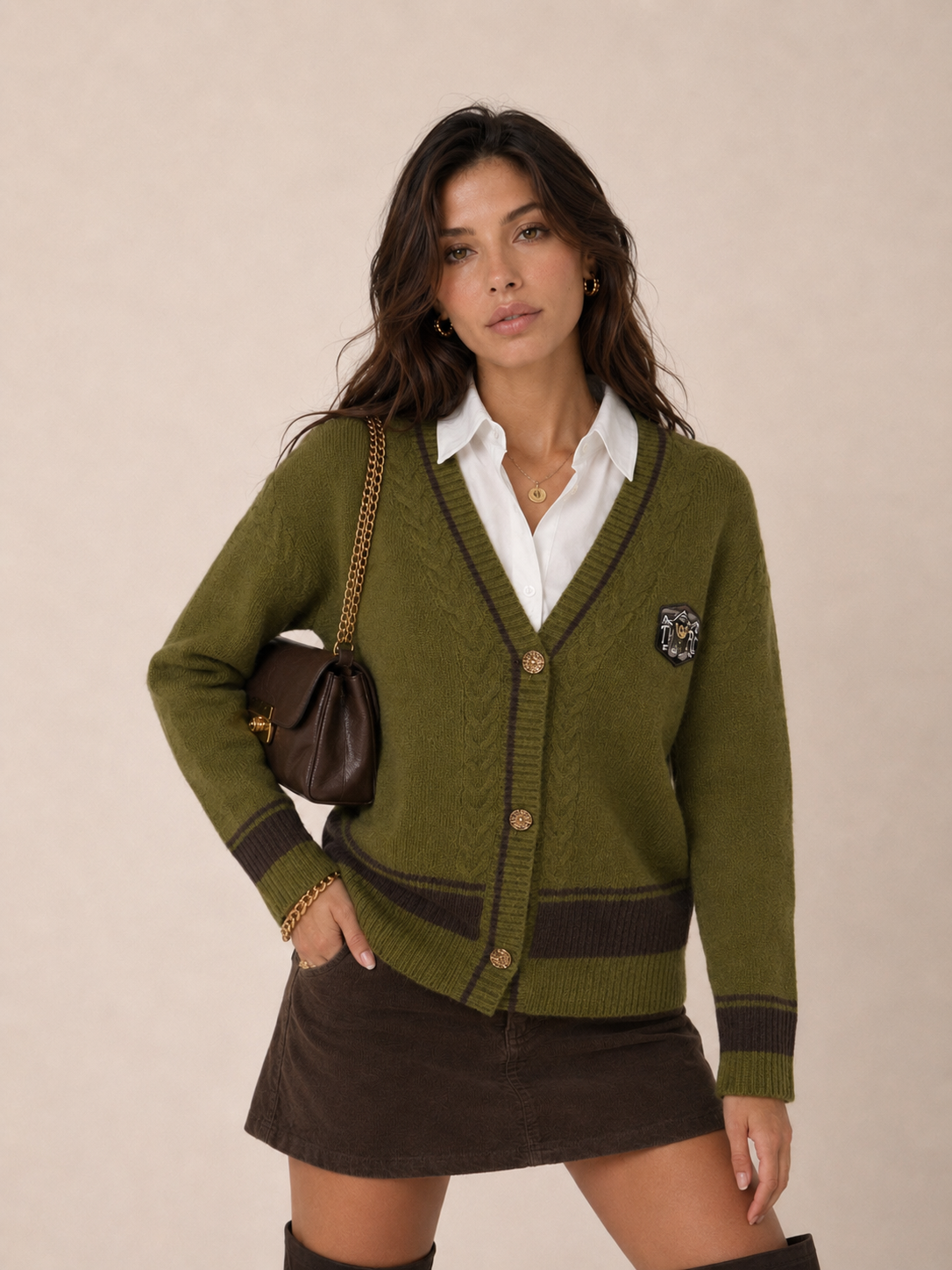 Color‑Block Cardigan mit V‑Ausschnitt