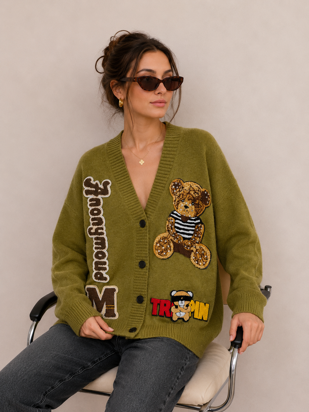 Oversize-Cardigan mit Applikation