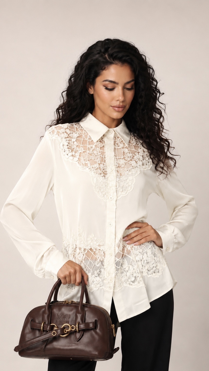 Bluse mit Spitze, gerader Schnitt