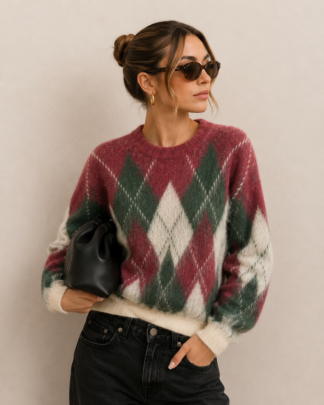 Lockerer Pullover mit Rautenmuster