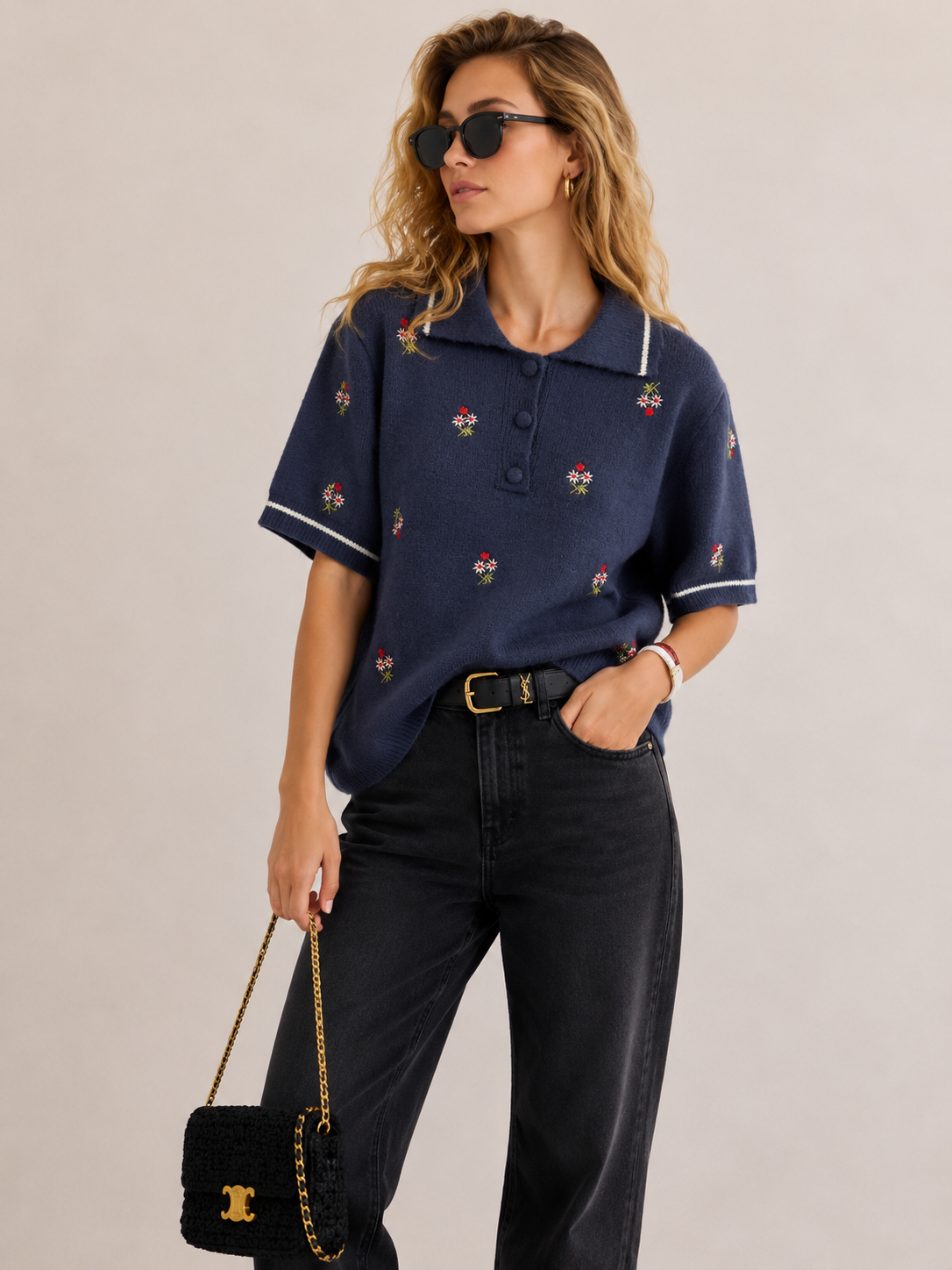 Kurz geschnittener Polo-Pullover, legerer Schnitt
