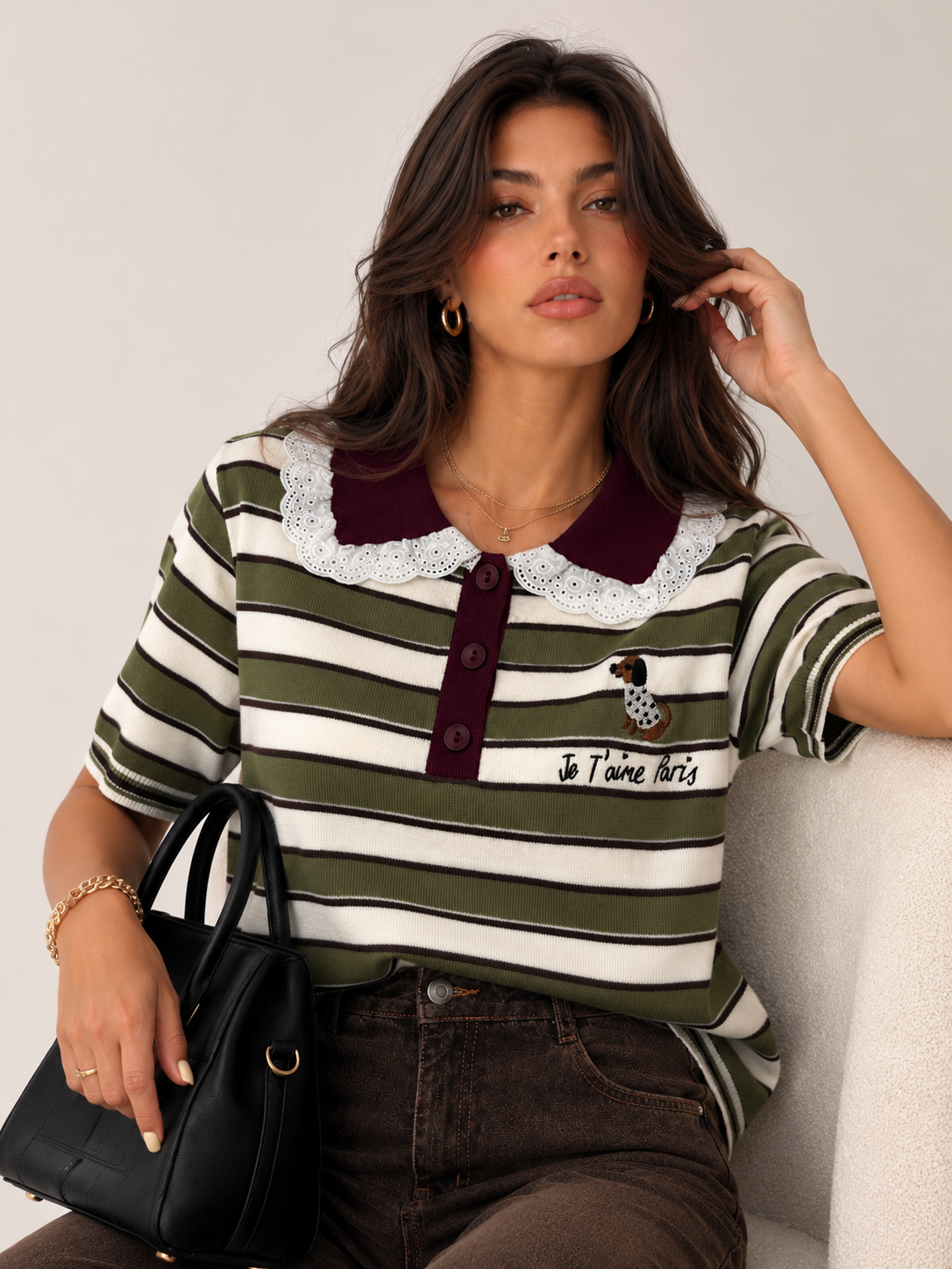 Polo-Pullover mit Spitze
