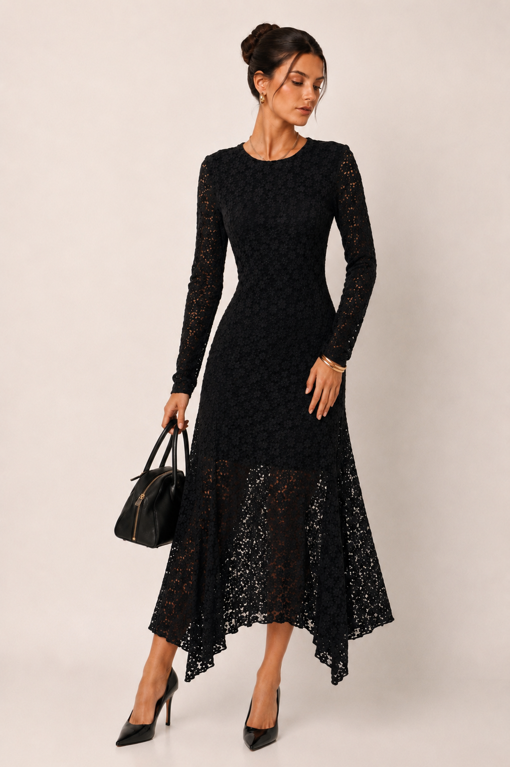 Midi-Mermaid-Kleid mit langen Ärmeln