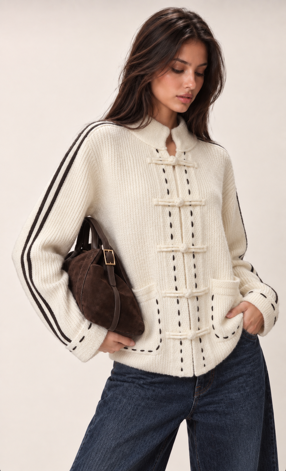 Lockerer Cardigan mit Stehkragen