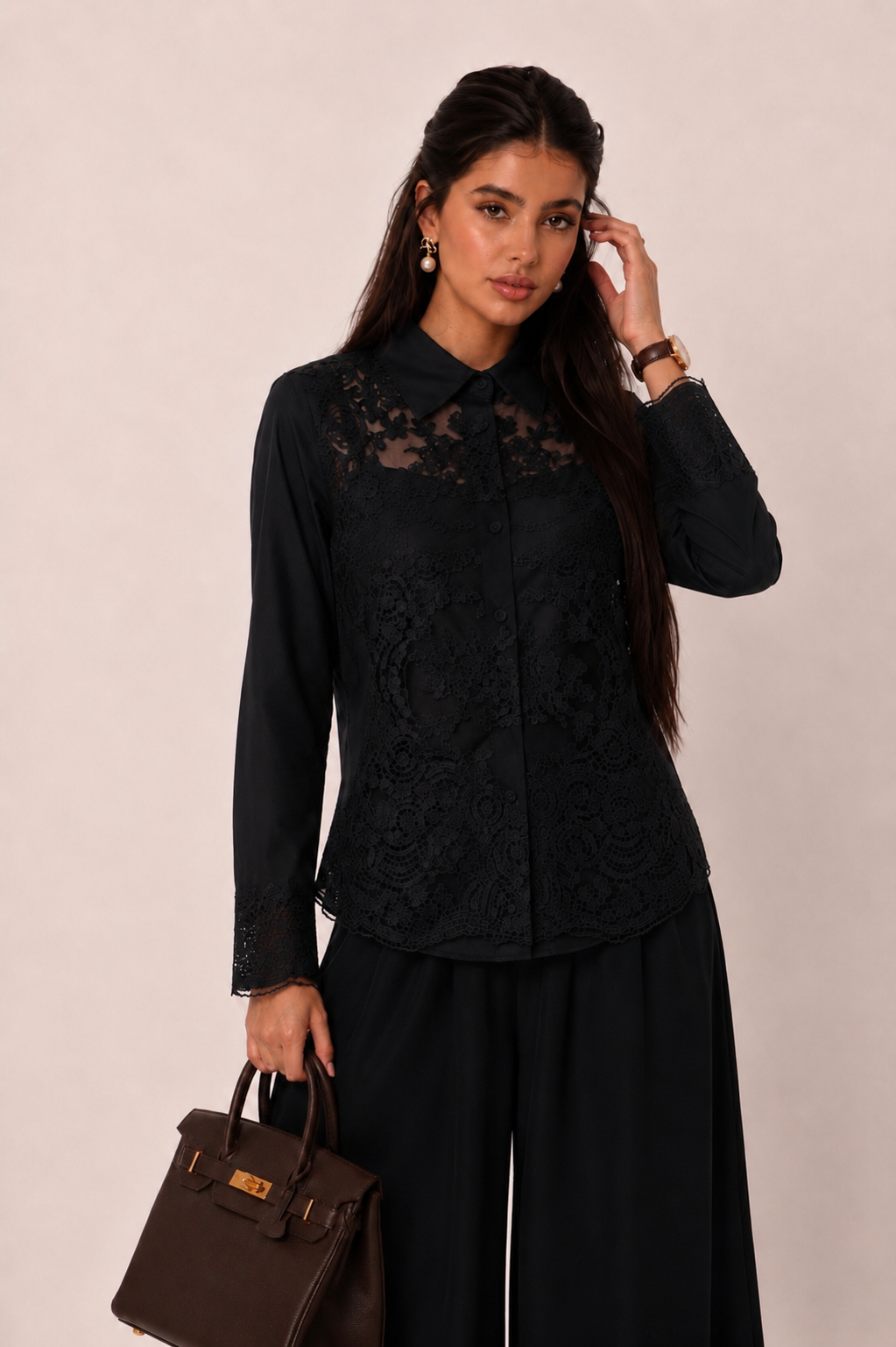 Regular-Bluse mit Spitze