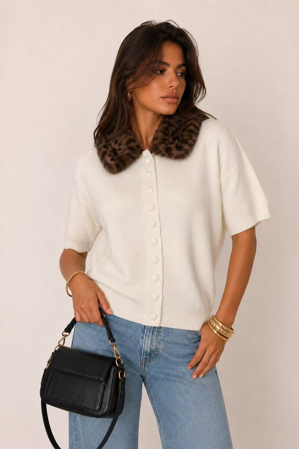 Cardigan mit Kragen und Leopardenmuster