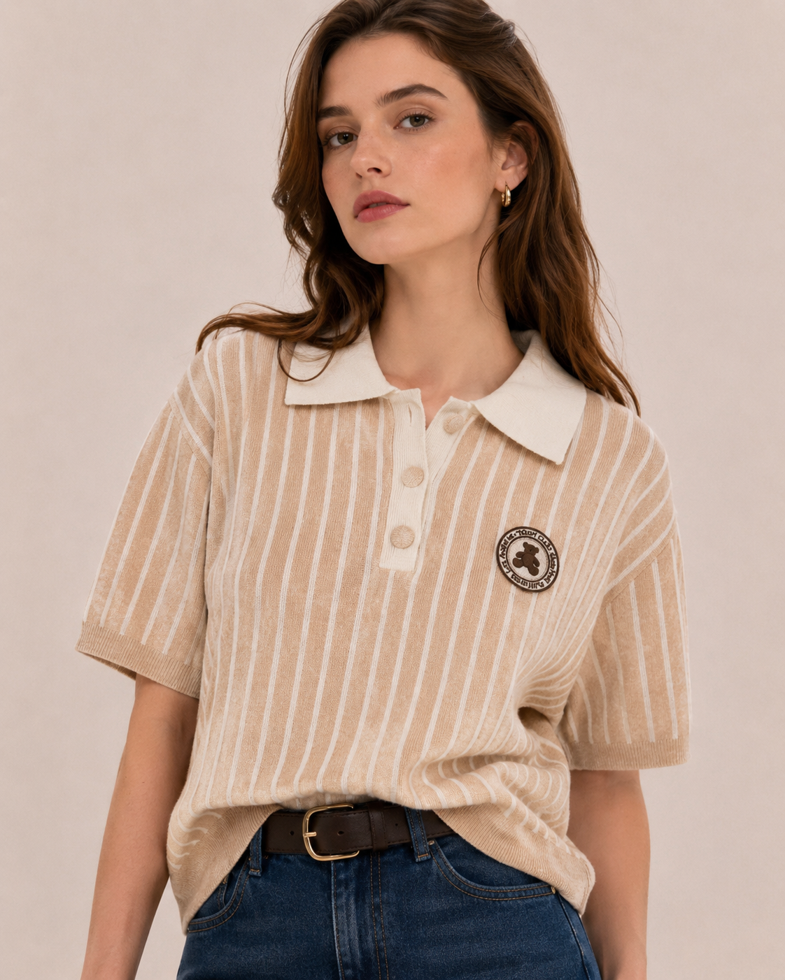 Kurzer Polokragen-Pullover mit Streifen