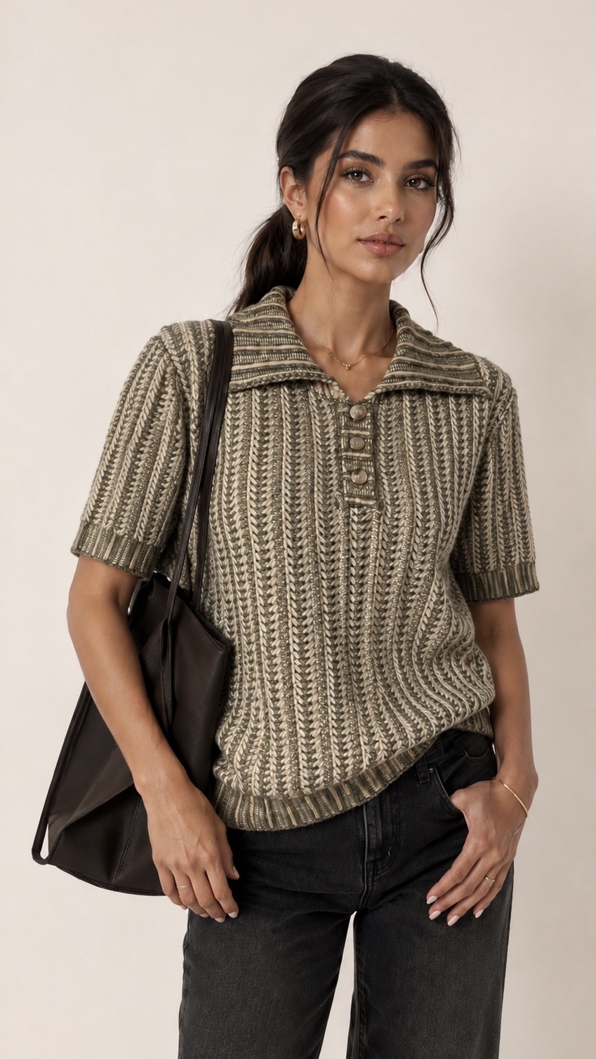Sweter Polo Krótki Rękaw