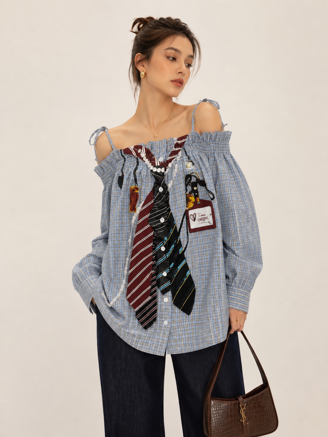 Oversize-Bluse mit offenen Schultern