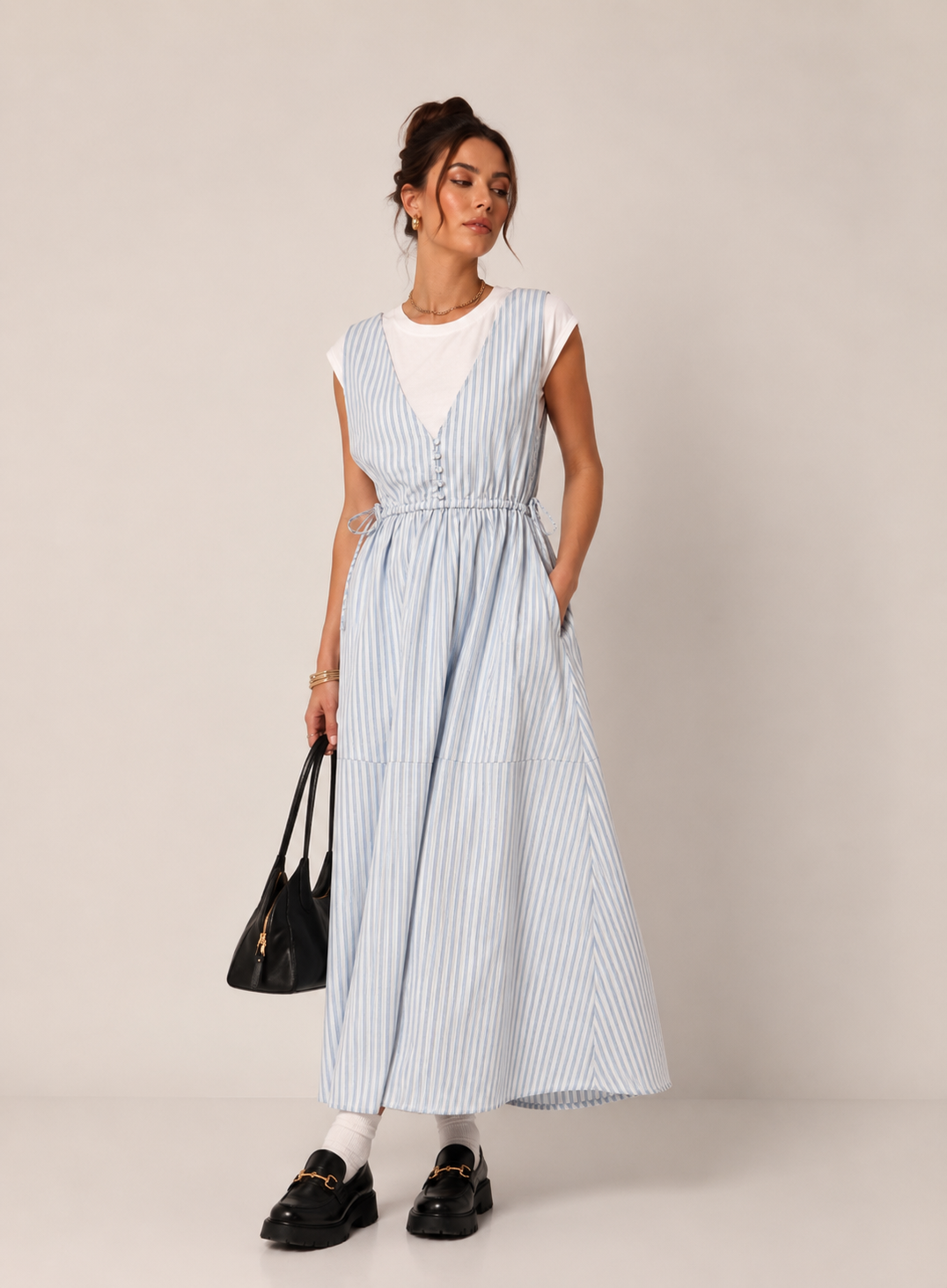 Maxi A-Linien-Kleid mit V-Ausschnitt