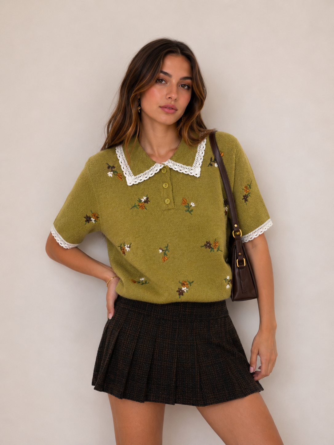 Polo-Pullover mit Spitze