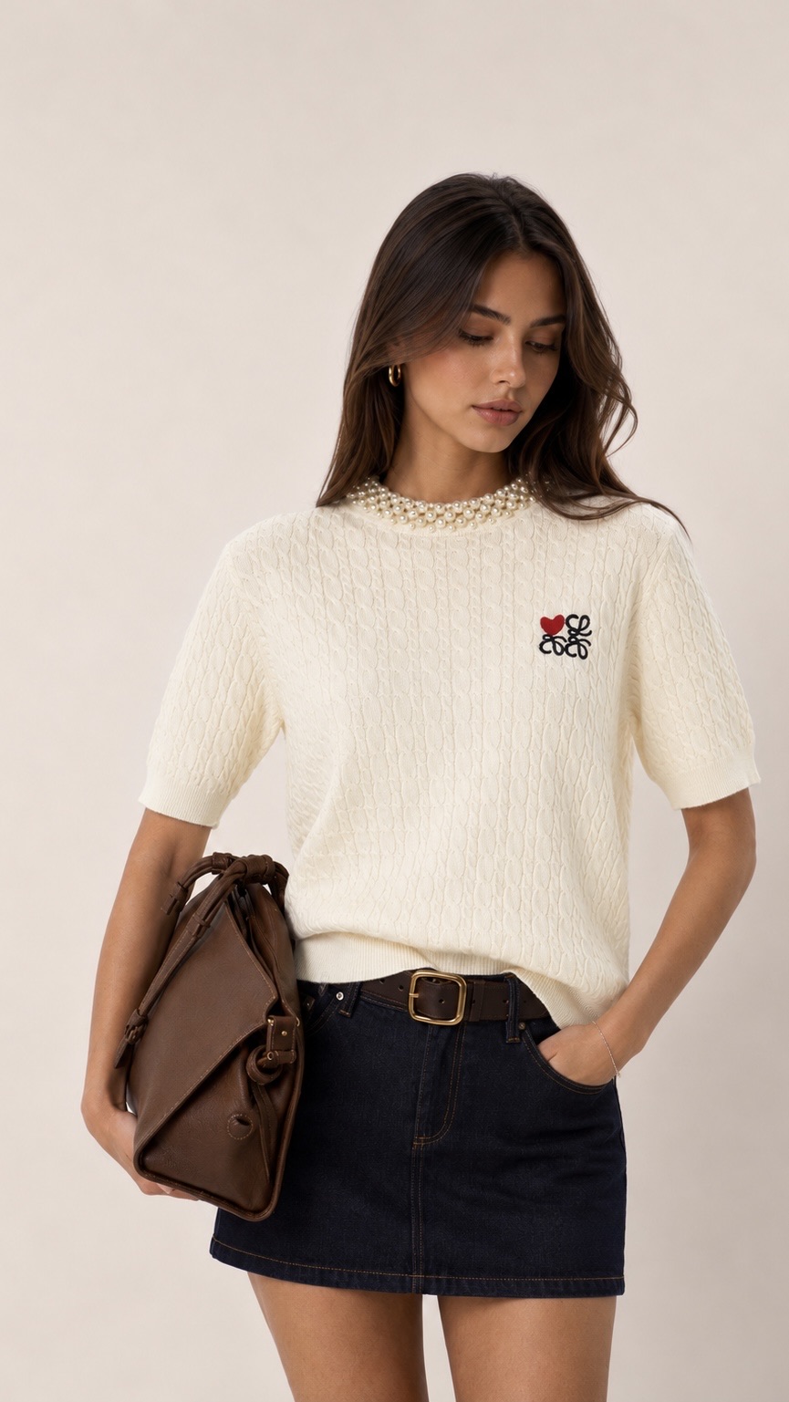 Kurzarm-Pullover mit Stickerei
