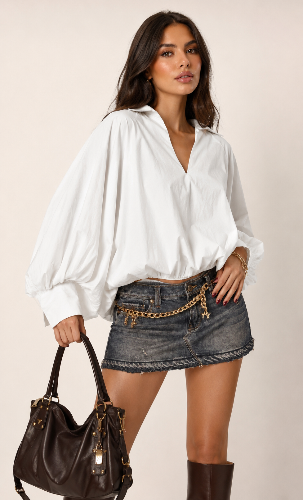 Oversized Hemd mit V‑Ausschnitt