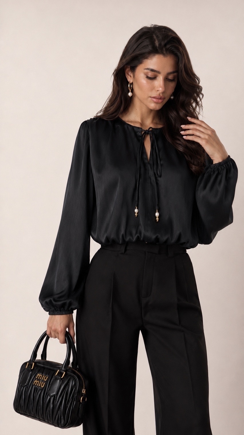 Bluse mit Bindeschleife und Raffung