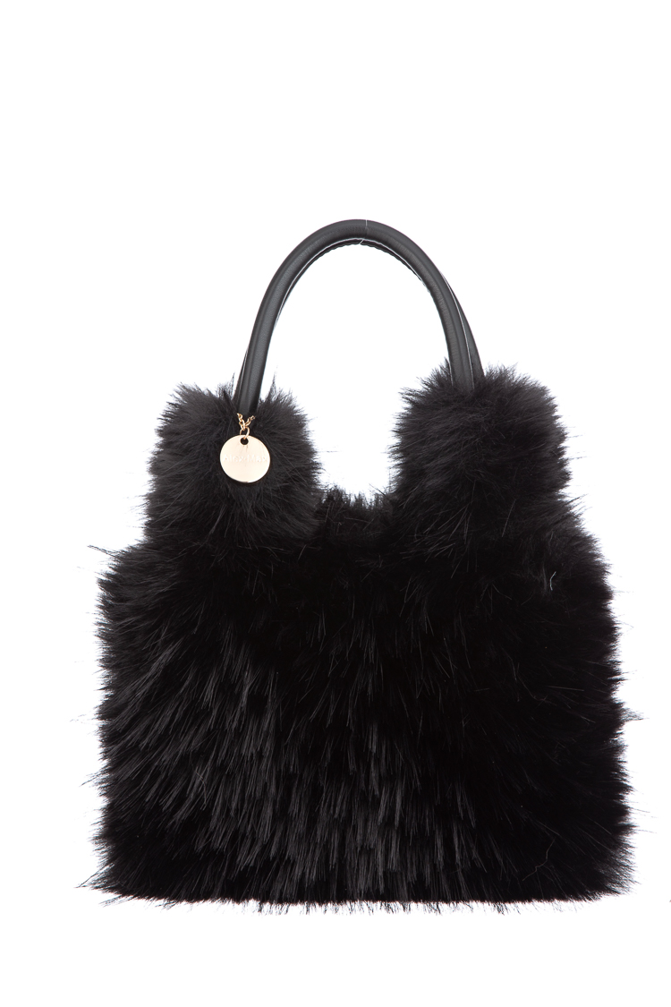 Samtige Shopper-Tasche mit Kunstfell