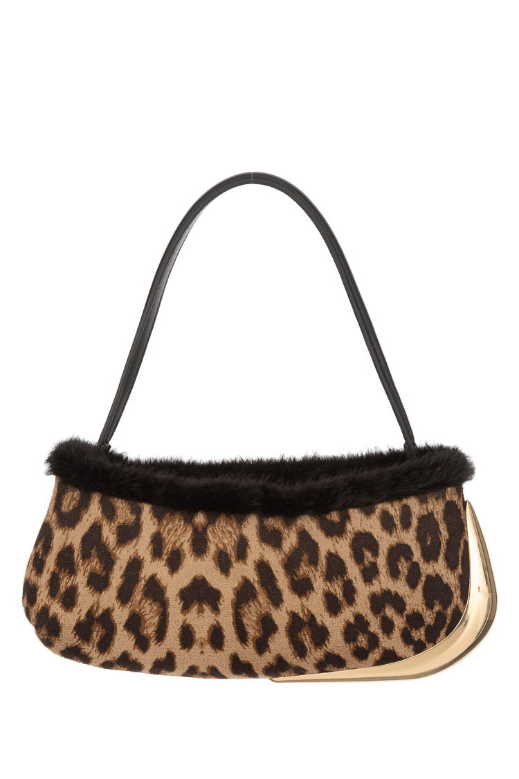 Schultertasche mit Leopardenmuster und Fellbesatz