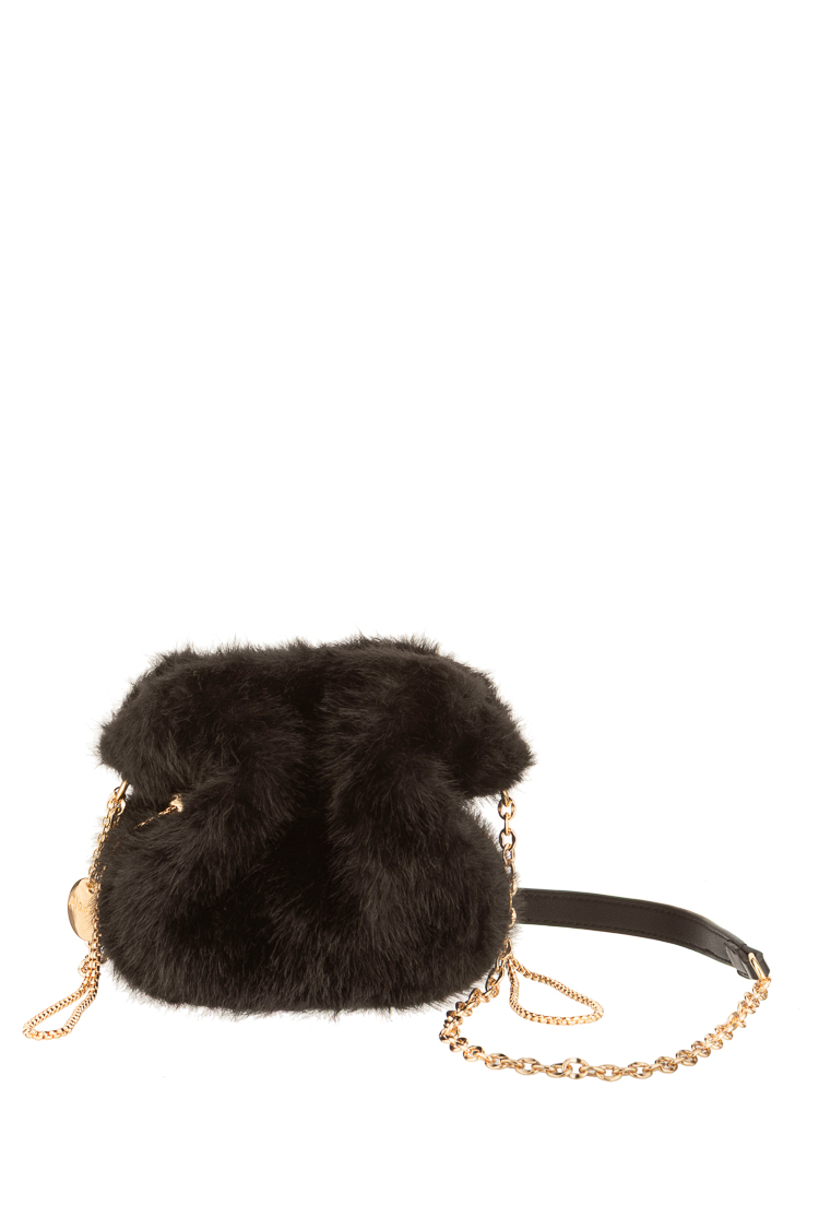 Beutelhandtasche mit Kunstfell und Kette