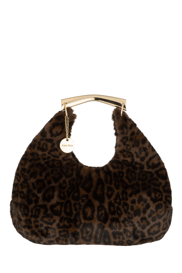 Hobo-Tasche mit Felloptik und Metallgriff