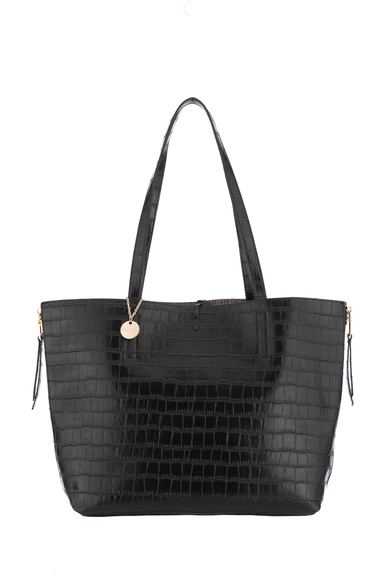 Shopper-Tasche mit Prägung und Knöpfen