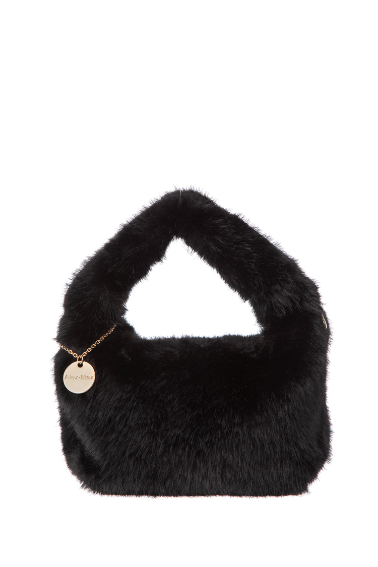 Hobo-Tasche mit Kunstfell und goldener Anhänger