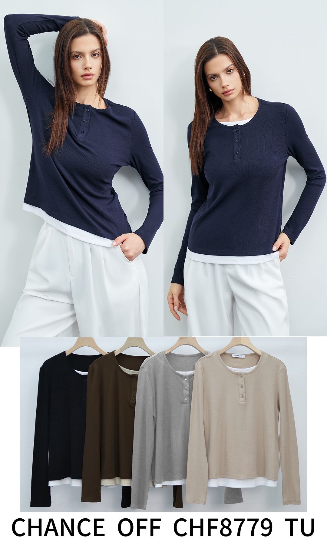 Gerippte Bluse mit Knopfdetail
