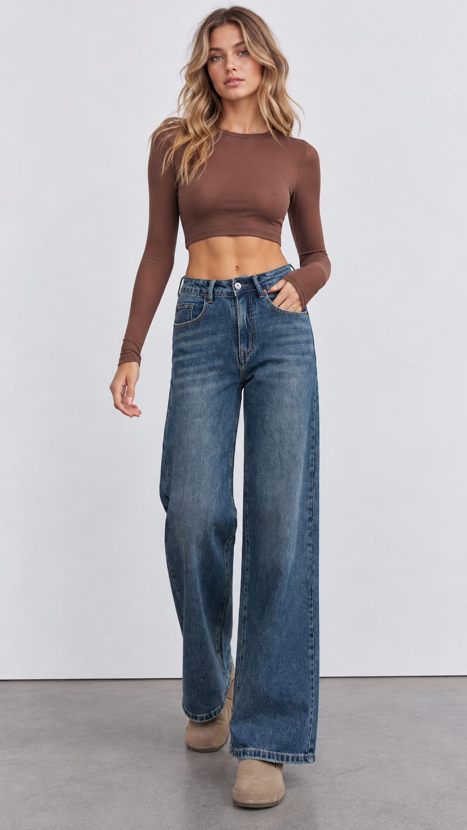 Hoch taillierte Wide-Leg-Jeans