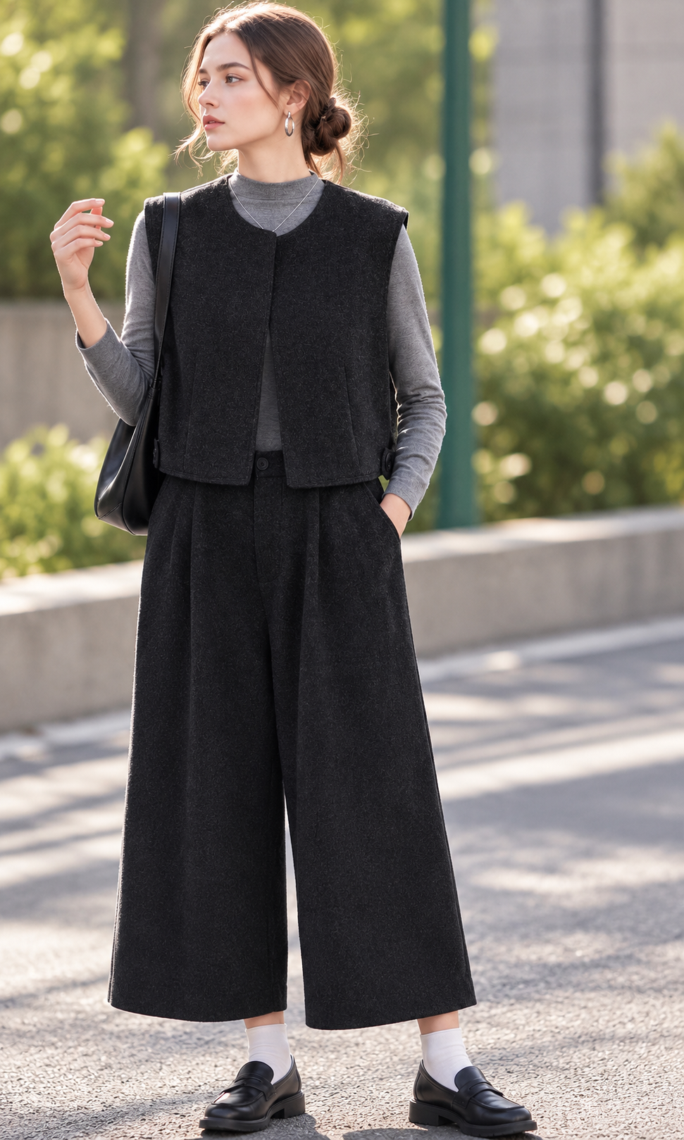 Wide-Leg 7/8 Hose mit Falten