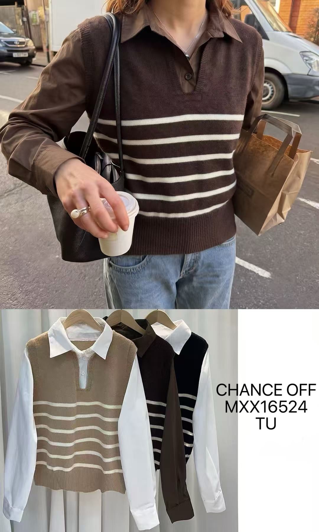 Gerippter Polo-Pullover