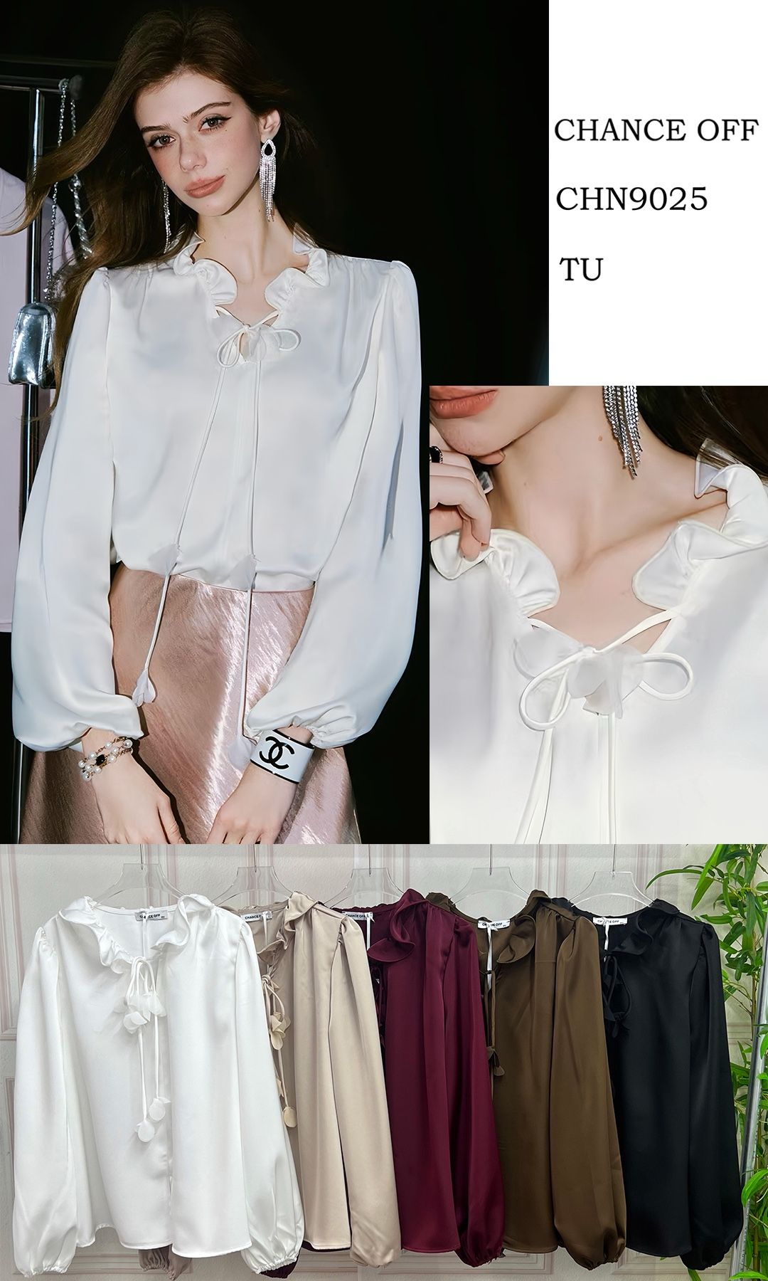 Bluse mit Rüsche und Schleife